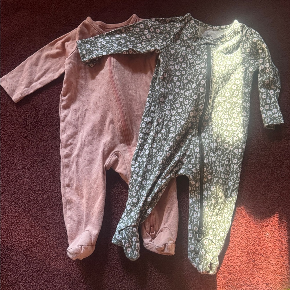Carter's Floral and Solid Footies Set - Pink, Blue, Green